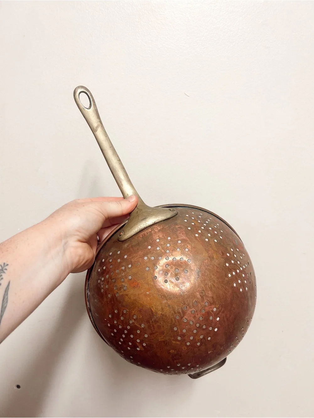 Vintage Copper Colander with Brass Handle